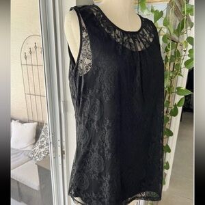Boho Goth Black Lace Tank Top Lined Tunic Women’s Size Medium Sleeveless